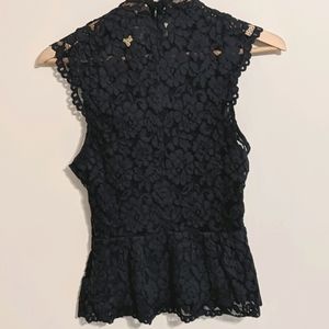 Navy blue, lace, peplum top